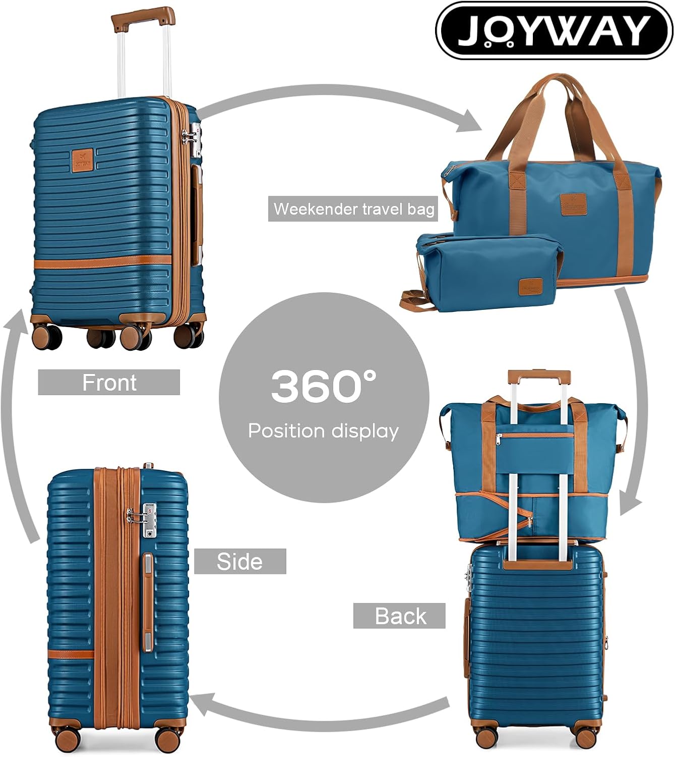 Joyway Carry On Luggage 20 Inch Expandable Suitcase with Spinner Wheel, 4 Piece Hard Shell Luggage Set with TSA Lock(Blue brown)