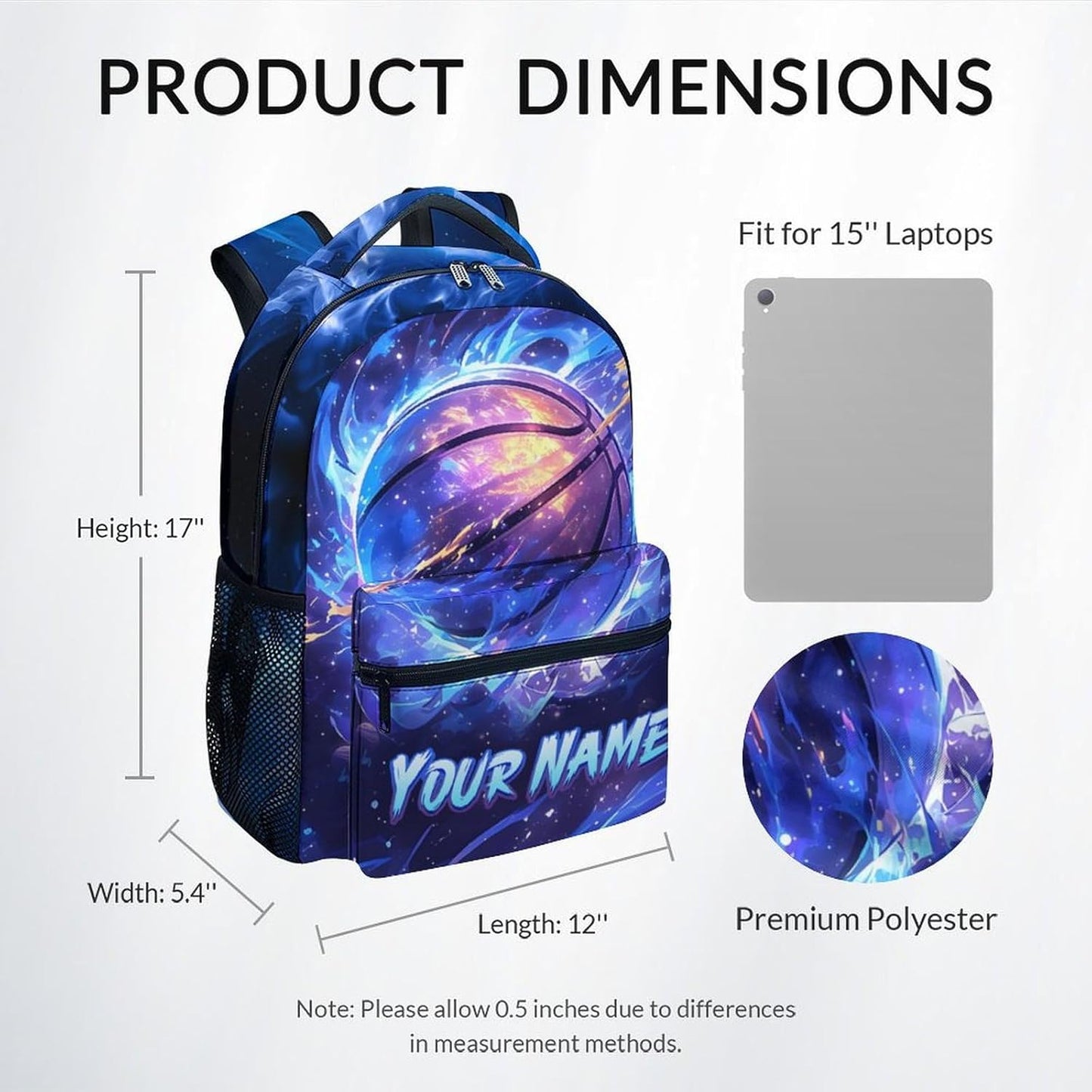 Backpack for Boys, Personalized Basketball Backpacks for Kids, Elementary School Bag for Teens, 17"