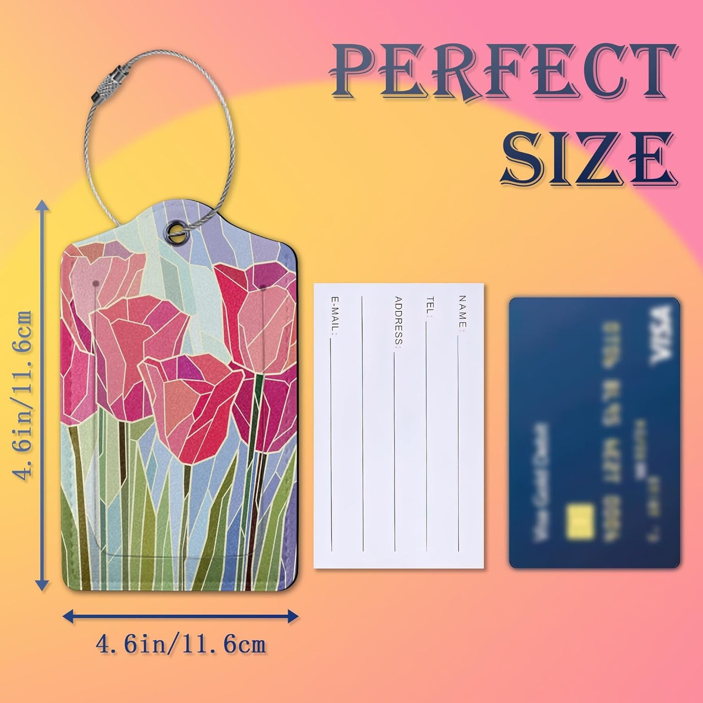 Luggage Tags for suitcases,2 Pack Pink Tulip Luggage Tag,Leather Stainless Steel Loop Label Tag for Women Men Girls Travel Bag Suitcase