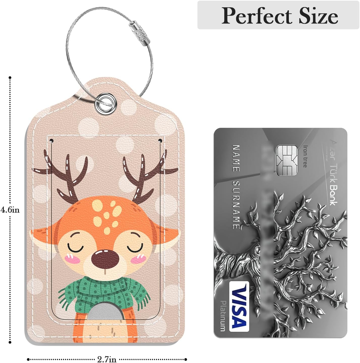 Luggage Tags for Suitcase, 2 Pack PU Leather Travel Cruise Luggage Tag with Privacy Flap, Name ID Label and Metal Loop for Women Men Girls Suitcase Baggage Bag Backpack, Cute Sika Deer