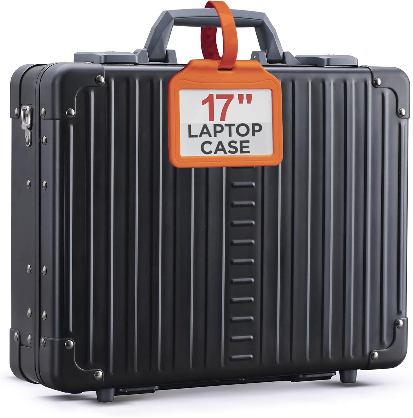 All Aluminum Lightweight 17" Premiuim Laptop Briefcase for Men – Shockproof Hard Shell Attache Case with Two TSA Key Locks, Metal Carrying Case for Travel, Storage, and Business Equipment (Onyx)