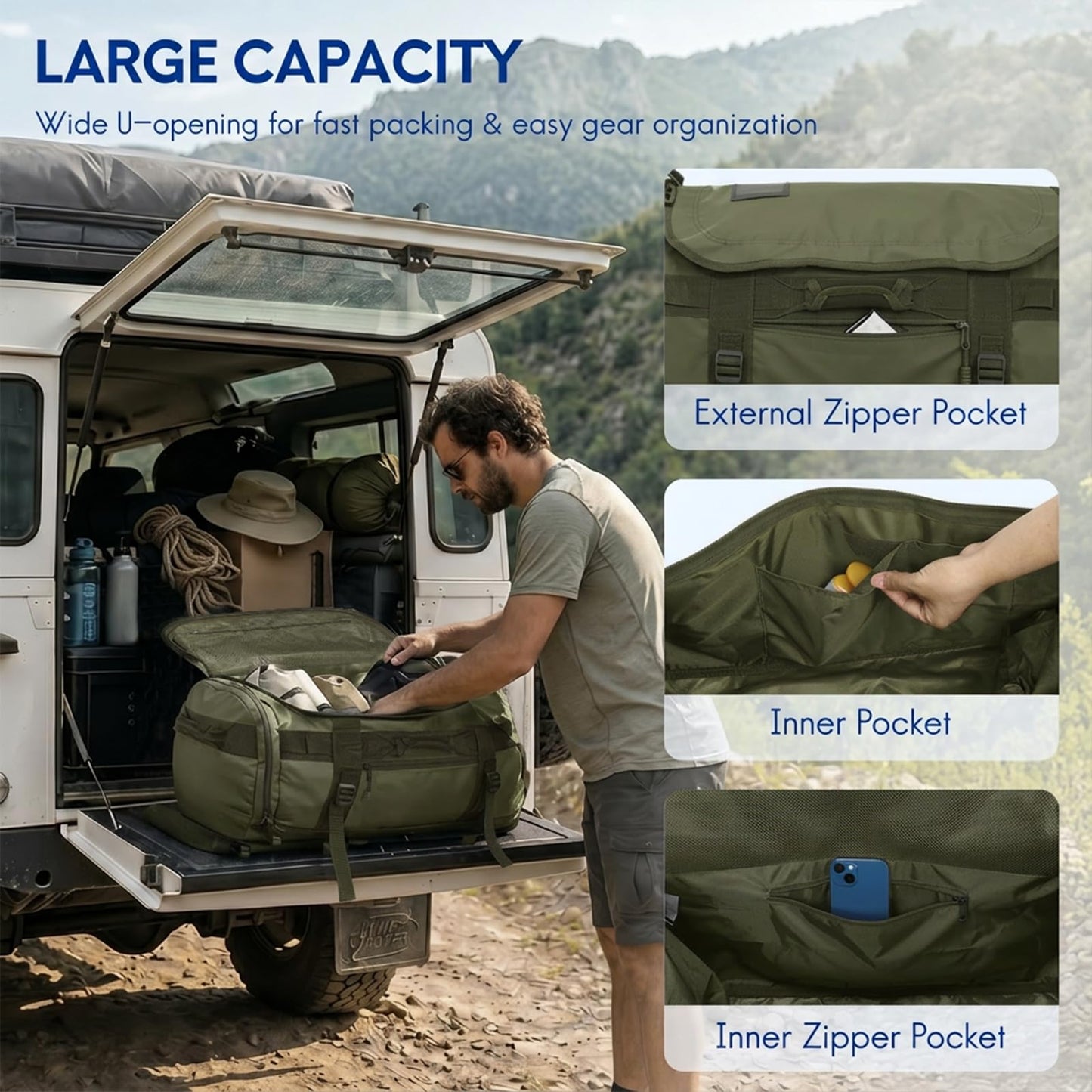 Haimont Heavy Duty Convertible Travel Duffel Backpack, Army Green, 45L