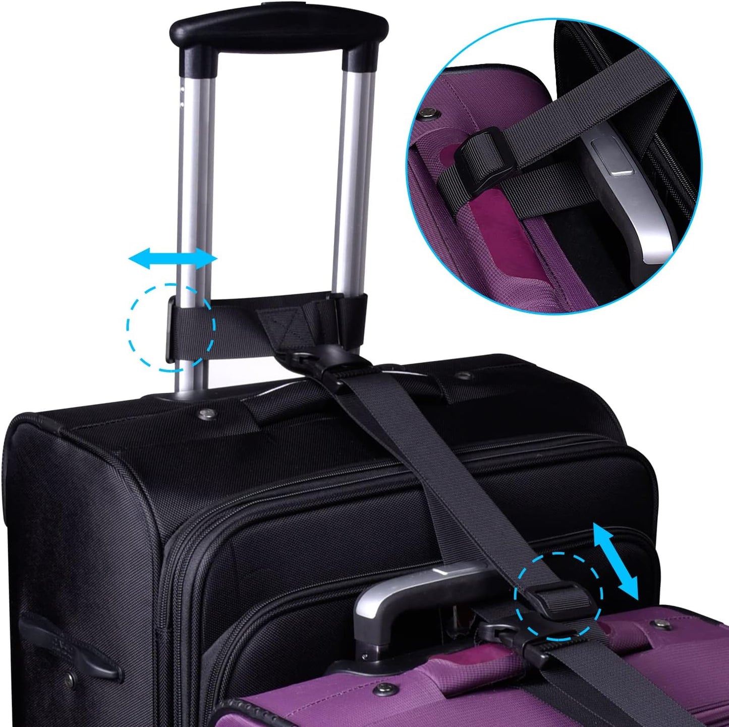 Wisdompro 2 Pcs Add a Bag Luggage Strap, Heavy Duty Adjustable Suitcase Belt Travel Attachment Travel Accessories for Connecting Your Luggage Together - Black (T-Type and Normal)