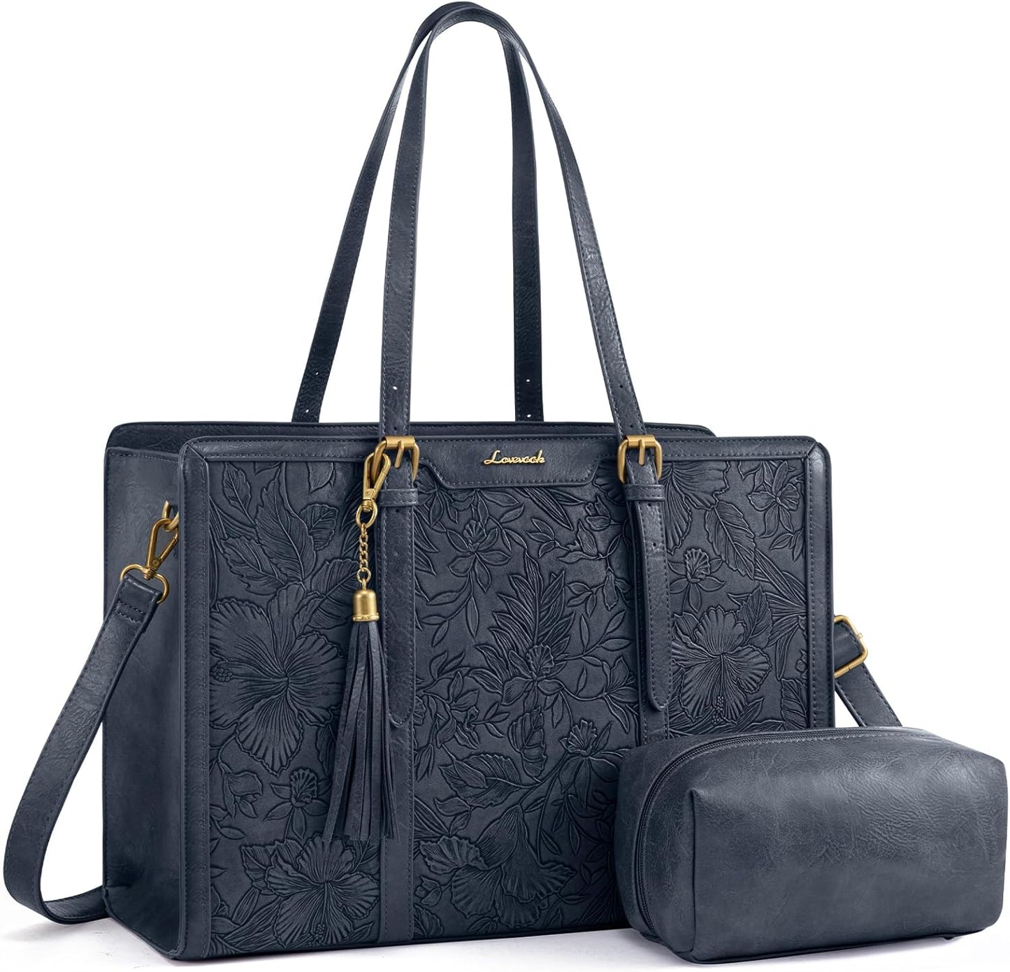 LOVEVOOK Laptop Bag for Women Vintage Leather Work Tote 15.6 inch Large Capacity Computer bag with
