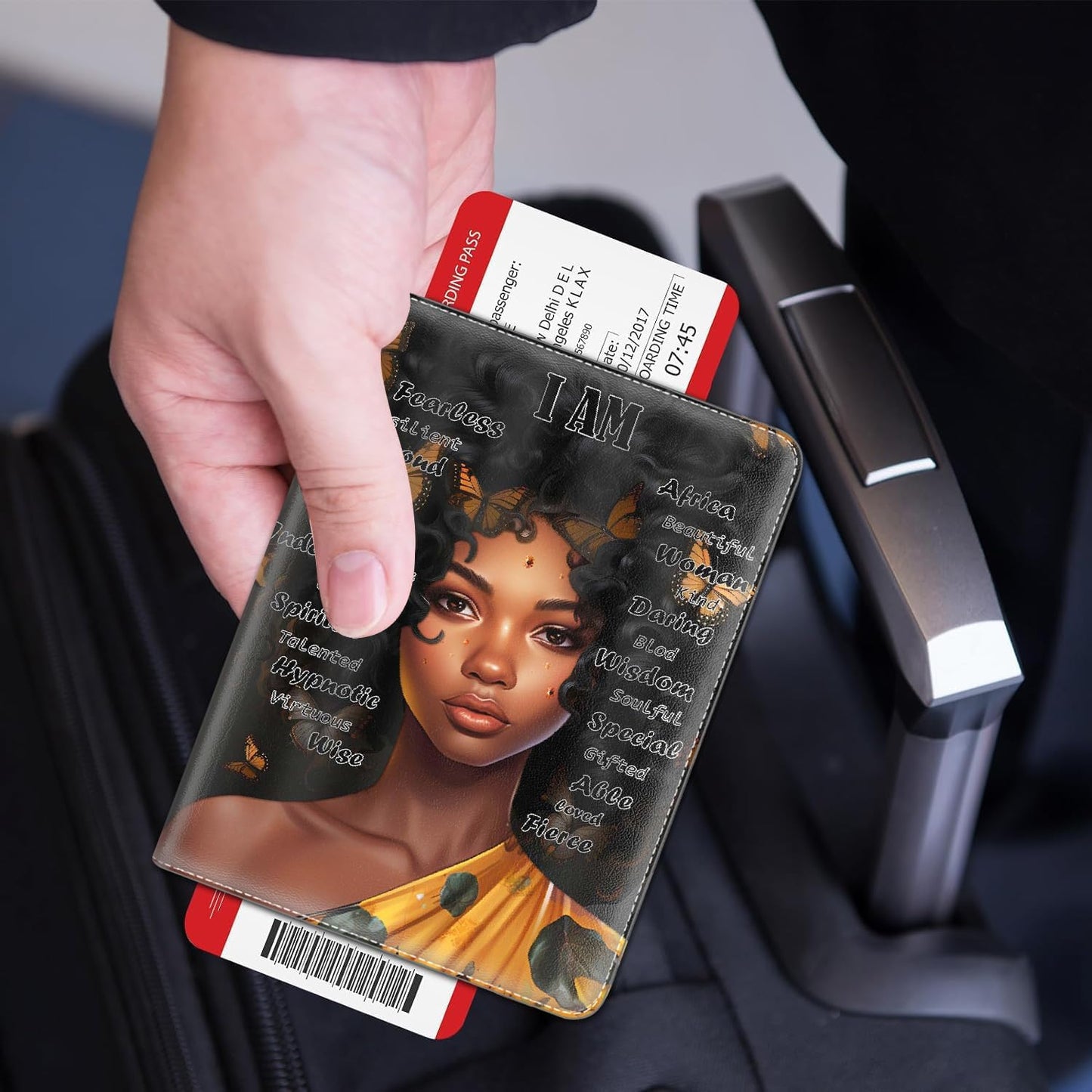 Passport Holder Women Wallet with Luggage Tag, Leather Passport Cover with RFID Blocking, Travel Accessories Multi Card Slot Passport Case for Men，African American Girl