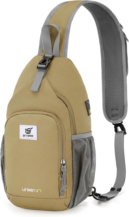 SKYSPER Sling Bag RFID Crossbody Sling Backpack Cross Body Shoulder Bag Travel Hiking Daypack for Women Men(Khaki)