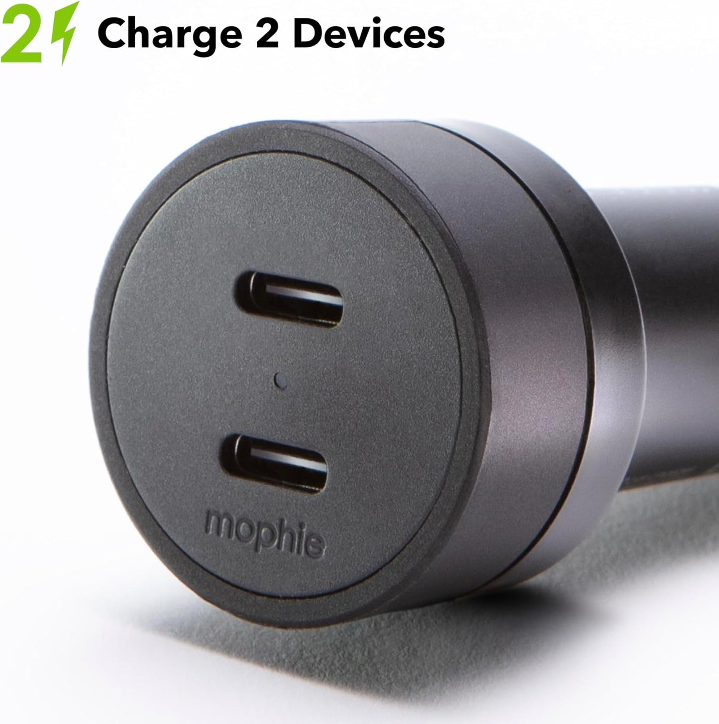 Mophie 60W Dual USB-C Car Charger, Universal AUX Compatibility, LED Indicator, Fast Charging, Multi-Device