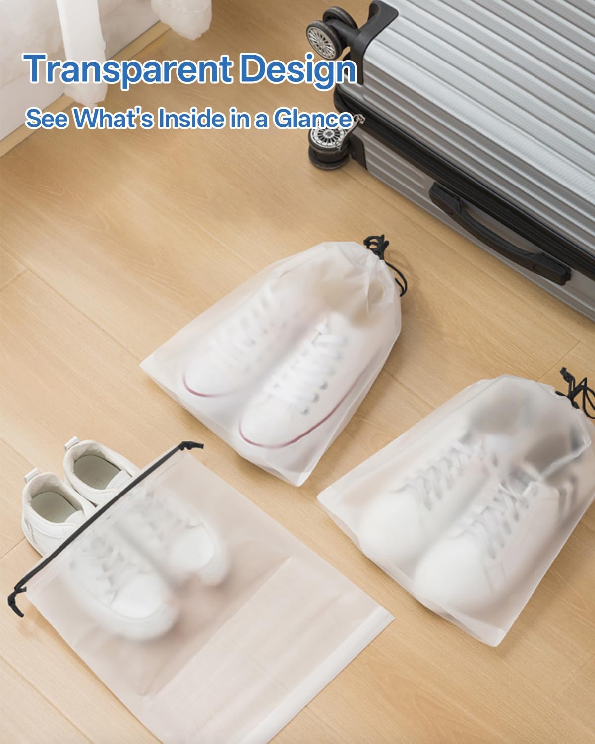 Teskyer Transparent Shoe Bags for Travel, 15.7" x 11.8" Waterproof Portable Travel Shoe Storage Bags for Packing - Travel Essentials for Men & Women, 20 PCS
