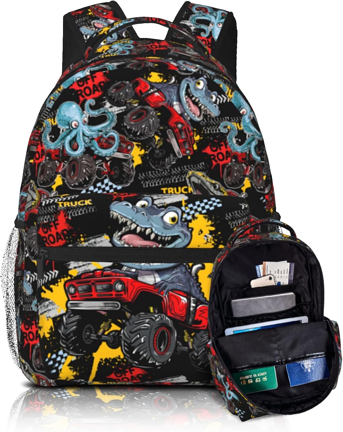 Kids School Truck Backpack Boys Dinosaur Truck Cars School Bag for Toddler Boys Preschool Kindergarten Bookbag