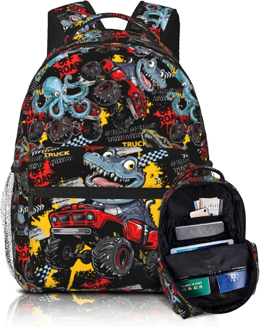Kids School Truck Backpack Boys Dinosaur Truck Cars School Bag for Toddler Boys Preschool Kindergarten Bookbag