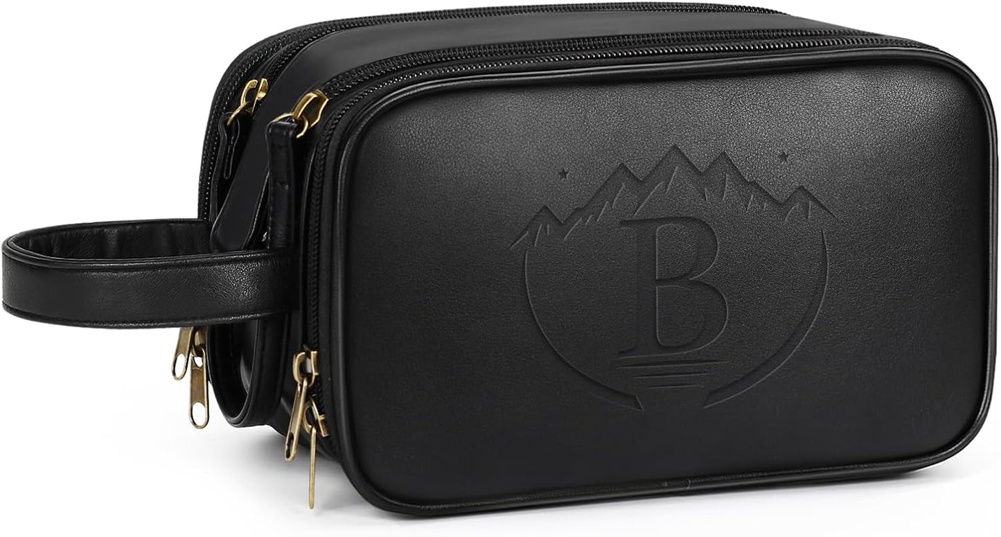 Travel Toiletry Bag for Men,Mens Shaving Bags for Toiletries,Men's Toiletry Travel Bag Leather,Personalized Travel Essentials,Birthday Gifts For Men,Black- B