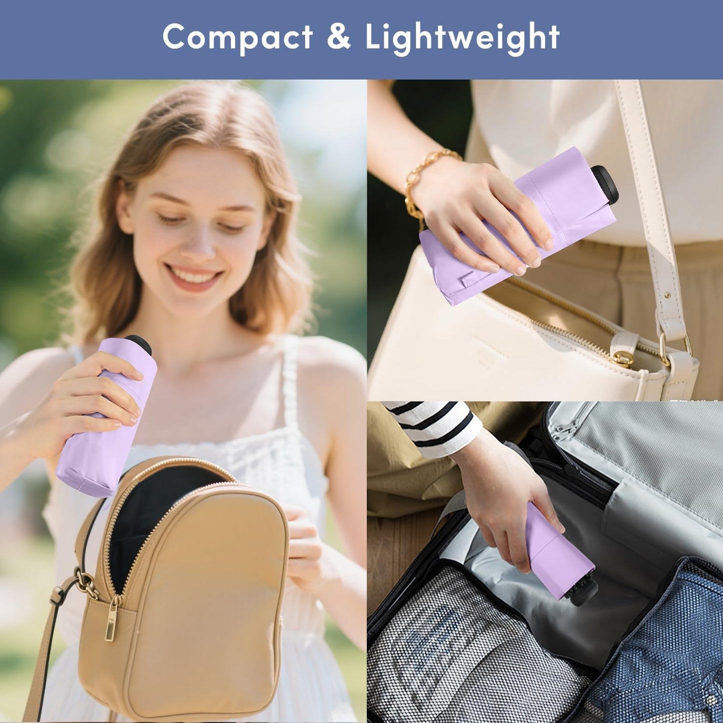 LEAGERA UPF 50+ Mini Umbrella for Travel - Compact Folding Sun Umbrella for Walking Summer Lightweight Purse Small Umbrellas for Women Girls