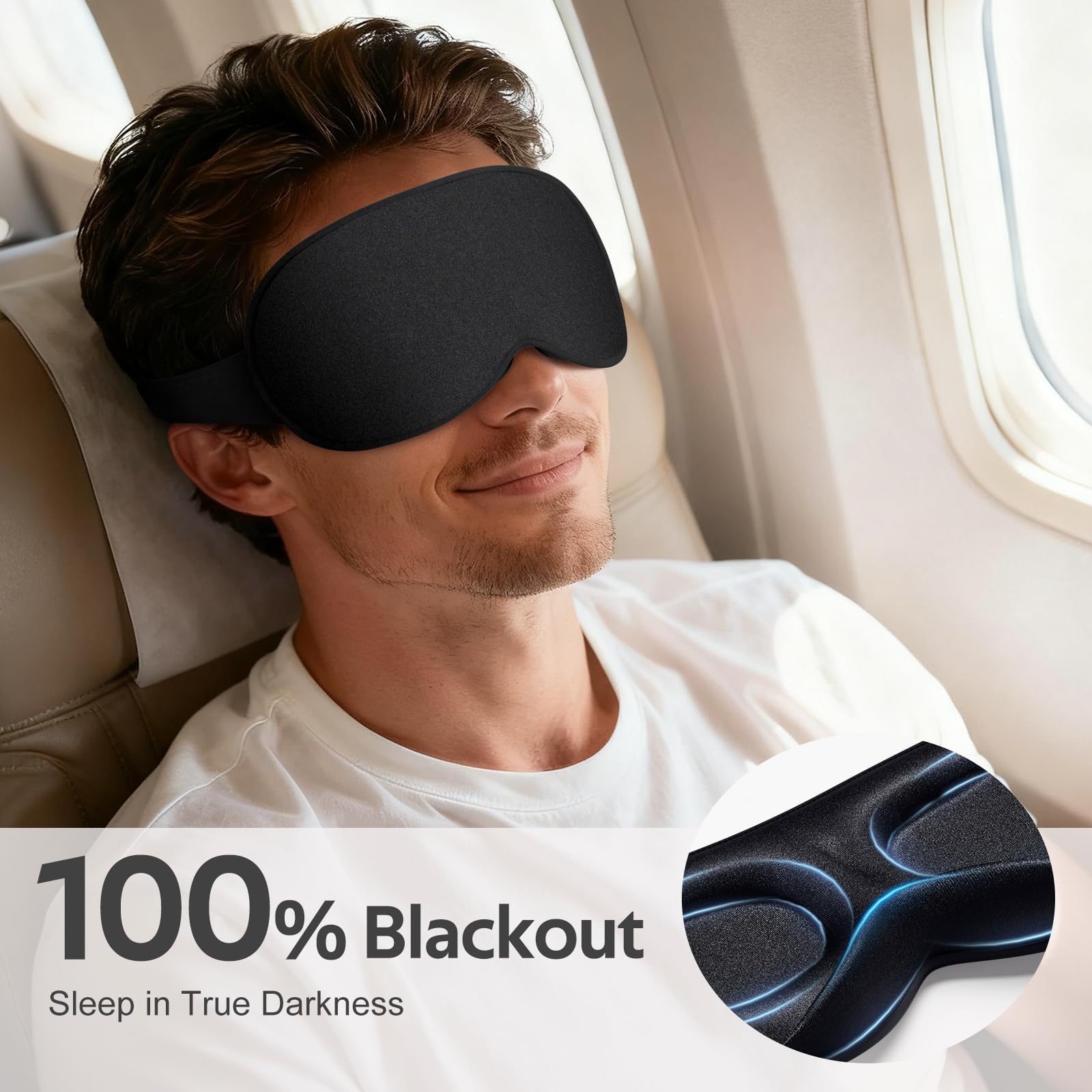 Vynix® Sleep Mask for Men Women - 100% Blackout Eye Masks for Sleep - 3D Soft Sleeping Mask for