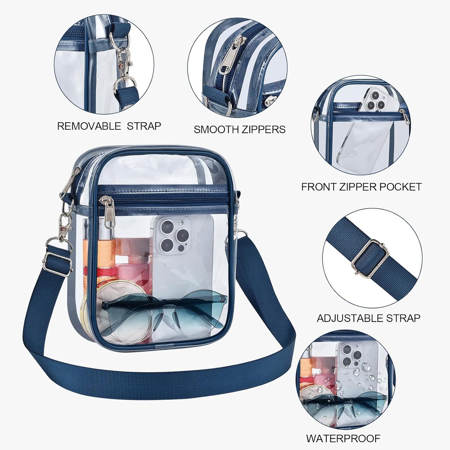 USPECLARE Clear Purse Stadium Transparent Messenger Bag Stadium Approved for Men and Women Clear CrossBody Bag