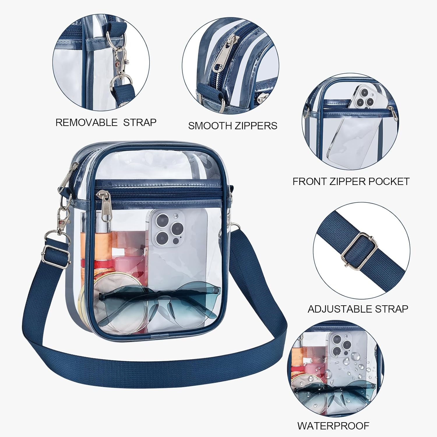 USPECLARE Clear Purse Stadium Transparent Messenger Bag Stadium Approved for Men and Women Clear