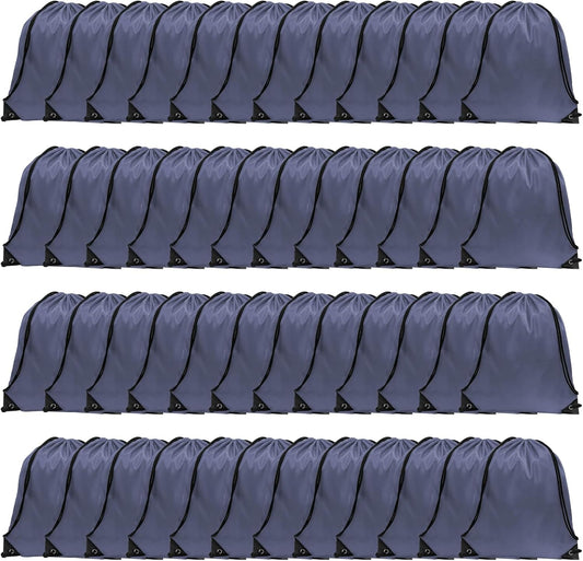 GoodtoU Drawstring Bags, Nylon Backpacks - Drawstring Gym Bags for Sport, Traveling, Team (Grey, 48Pcs)