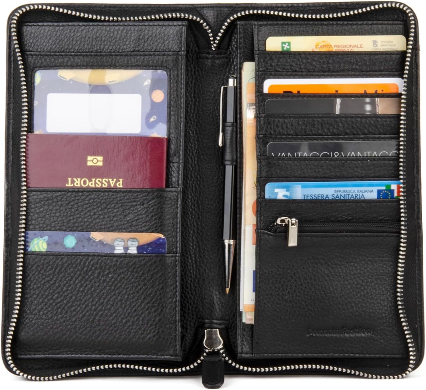 Premium Full-Grained Leather RFID Passport Holder for Travel, Multifunctional and Large Capacity RFID Blocking Passport Holder Wallet (Black)