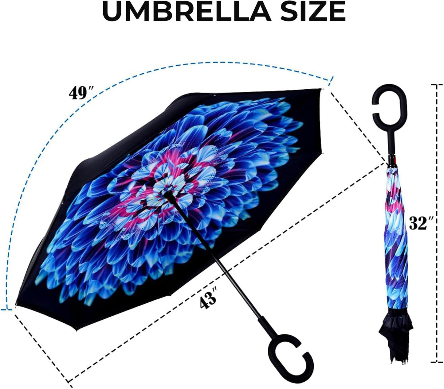 LLanxiry Windproof Inverted Umbrella, Large Reverse Umbrellas for Rain with C-shaped Handle Big Upside Down Inside Out Umbrella for Women & Men