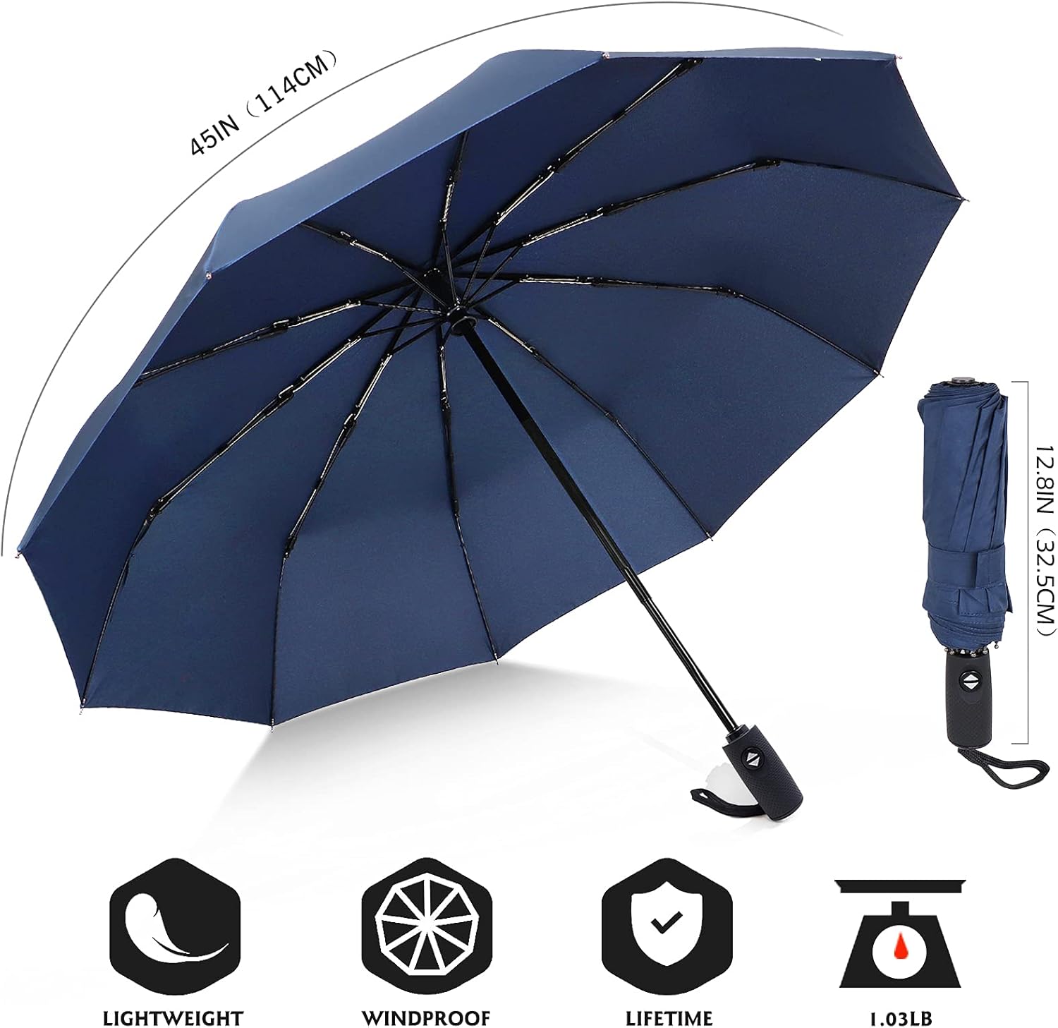 ZOMAKE Travel Umbrella Compact - 10 Ribs Portable Collapsible Umbrellas for Rain Windproof