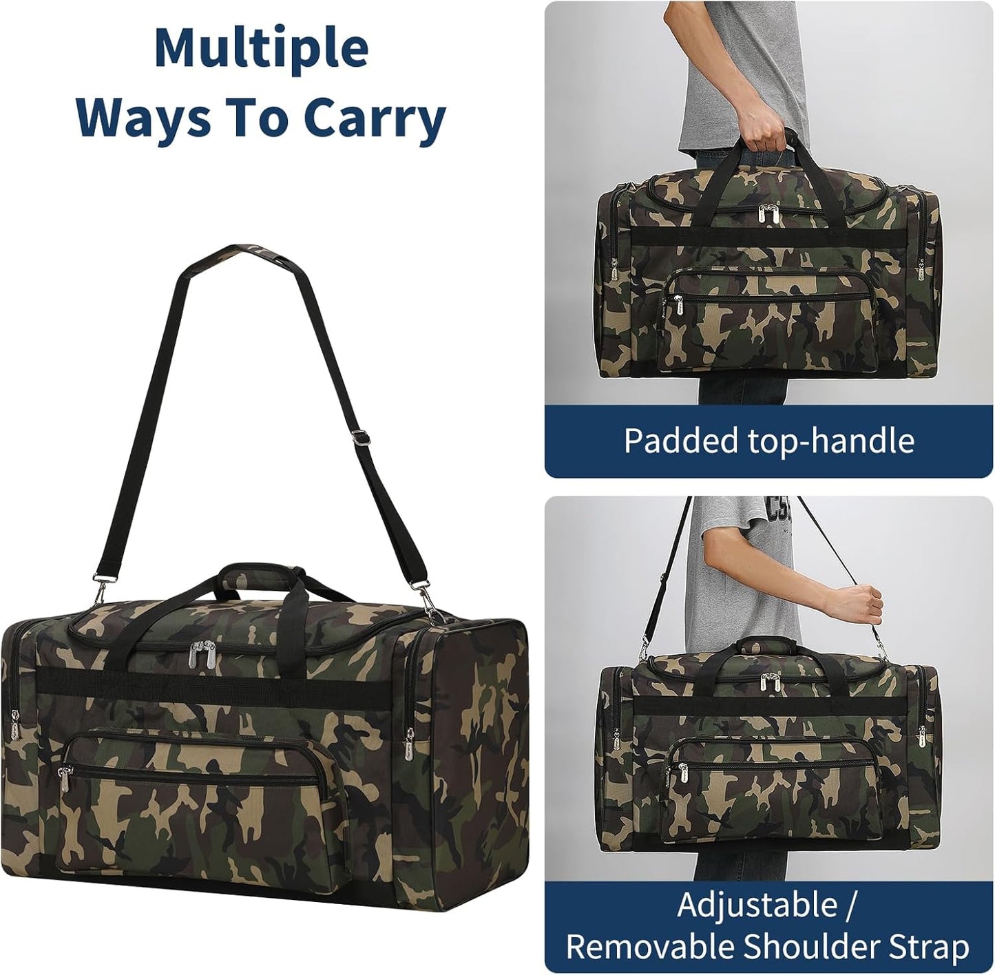 75L Large Duffle Bag for Men - 26 inch Duffel Bag Heavy Duty for Weekend Travel Sport Camping/Travel - Camo