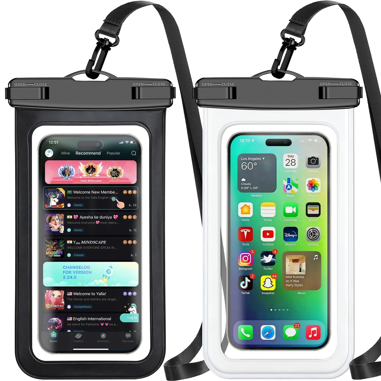Waterproof Phone Pouch,2 Pack Black White Phone Waterproof Case,Cell Phone Dry Bag,Protection