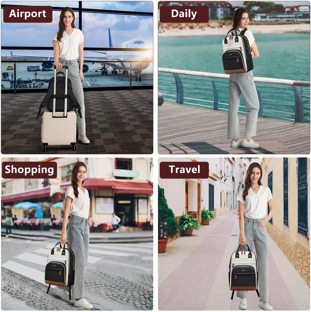 Backpack for Women 15.6 Inch Laptop Backpack Work Business Backpacks Purse Waterproof Computer College Backpacks Nurse Bag Backbag 2 Sets Casual Daypack for Travel Black