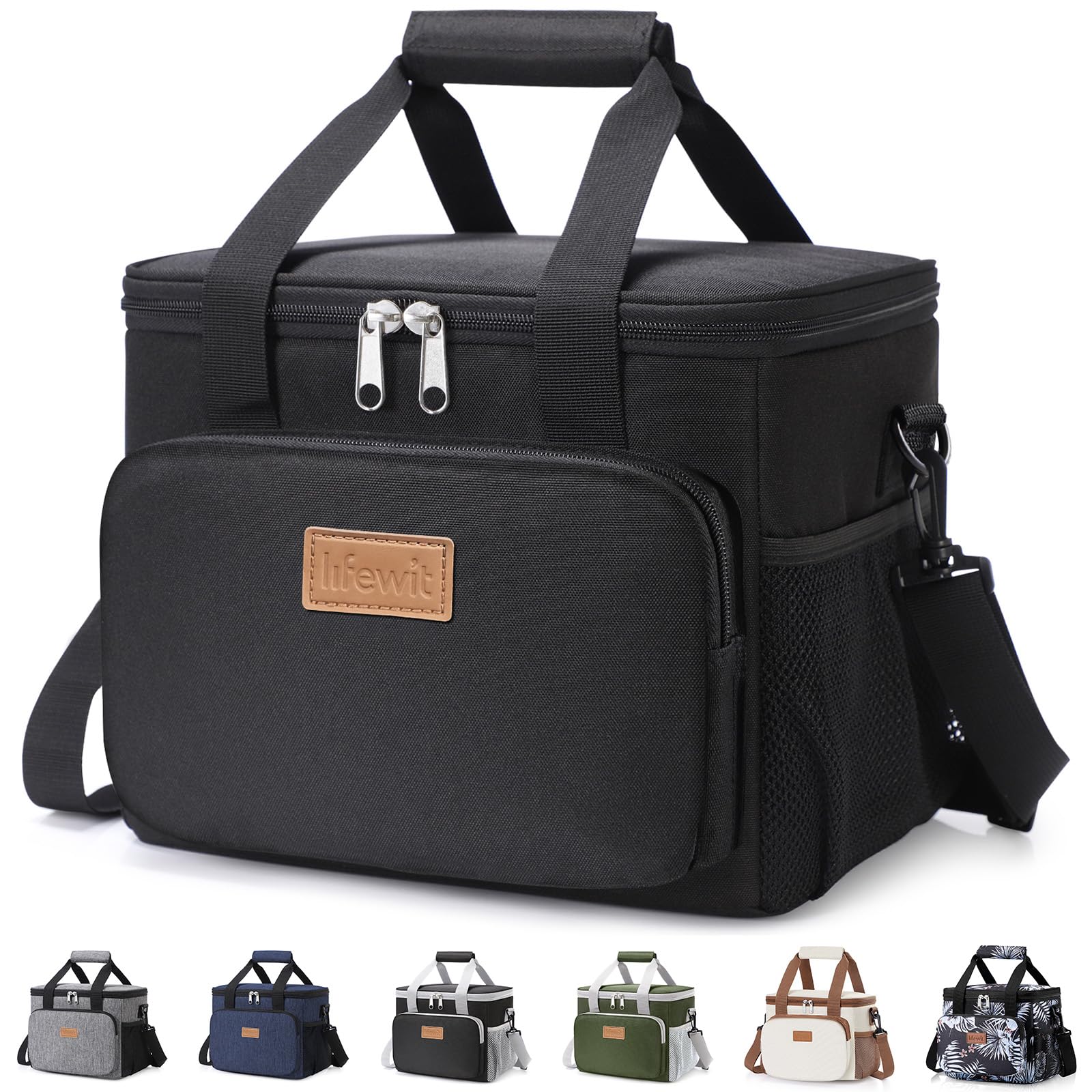 Lifewit Medium Lunch Bag, Insulated Lunch Box, Soft Cooler Cooling Tote for Adult Men Women, Black
