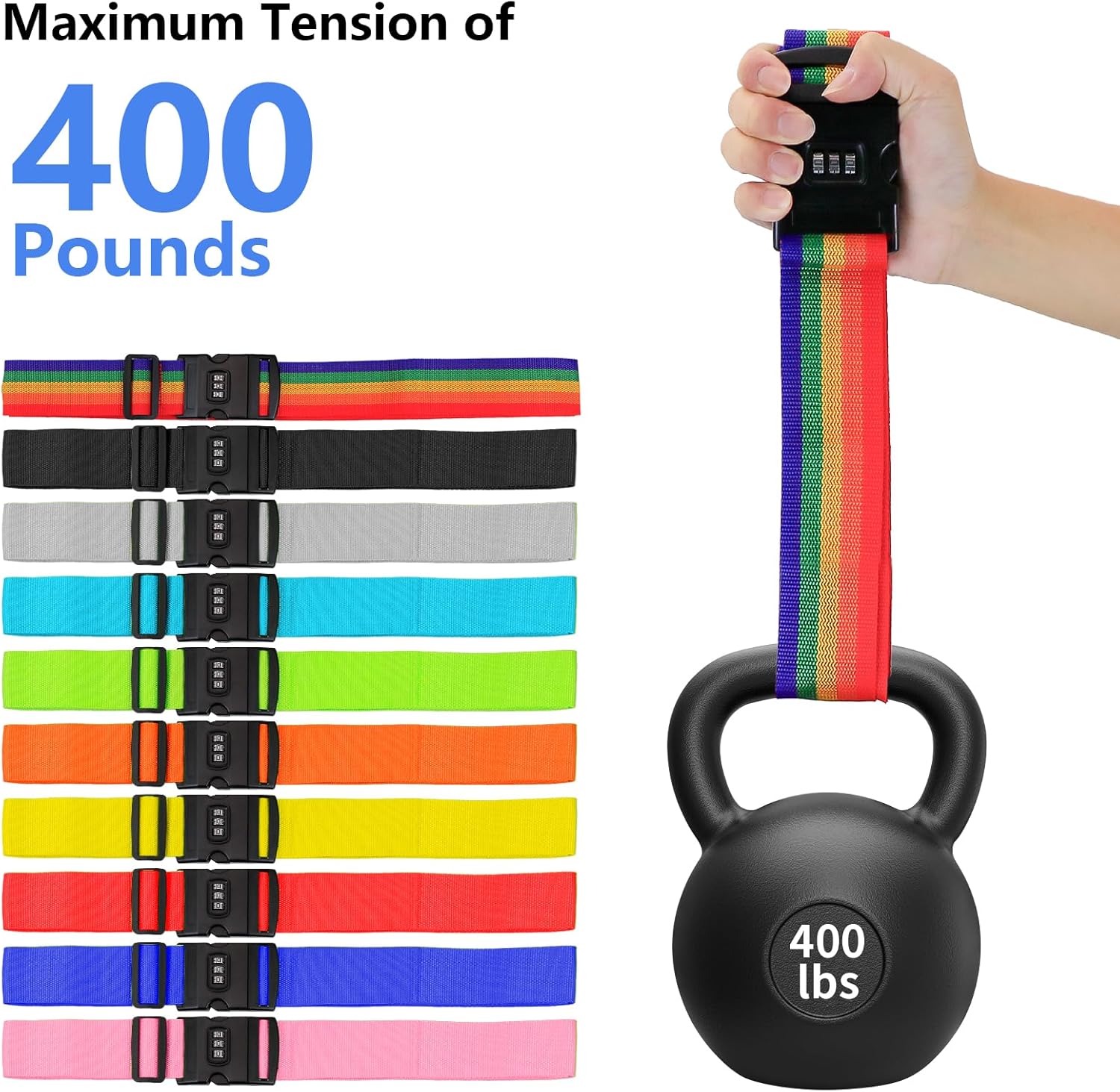 Personalised Luggage Straps with Locks for Suitcases, 1 Pack - Custom Luggage Strap with Name