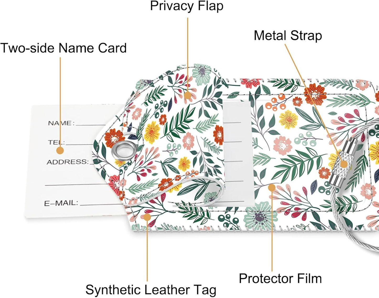 Fintie Luggage Tags, Privacy Cover ID Label with Stainless Steel Loop and Address Card for Travel Bag Suitcase, Spring (2 Piece)