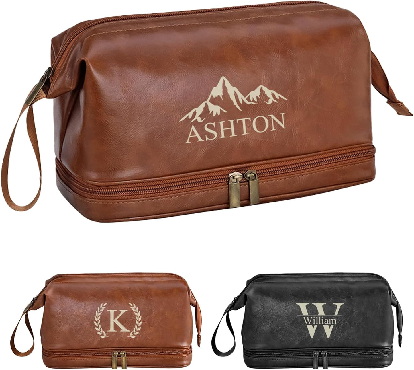 Personalized Leather Toiletry Bag for Men, Engraved Monogrammed Dopp Kit for Men,Travel Pouch,Shaving Bags,Gifts for Birthday,Anniversary,Travel,Dad,Husband,Grandpa,Lover,Groomsmen (STYLE 2)