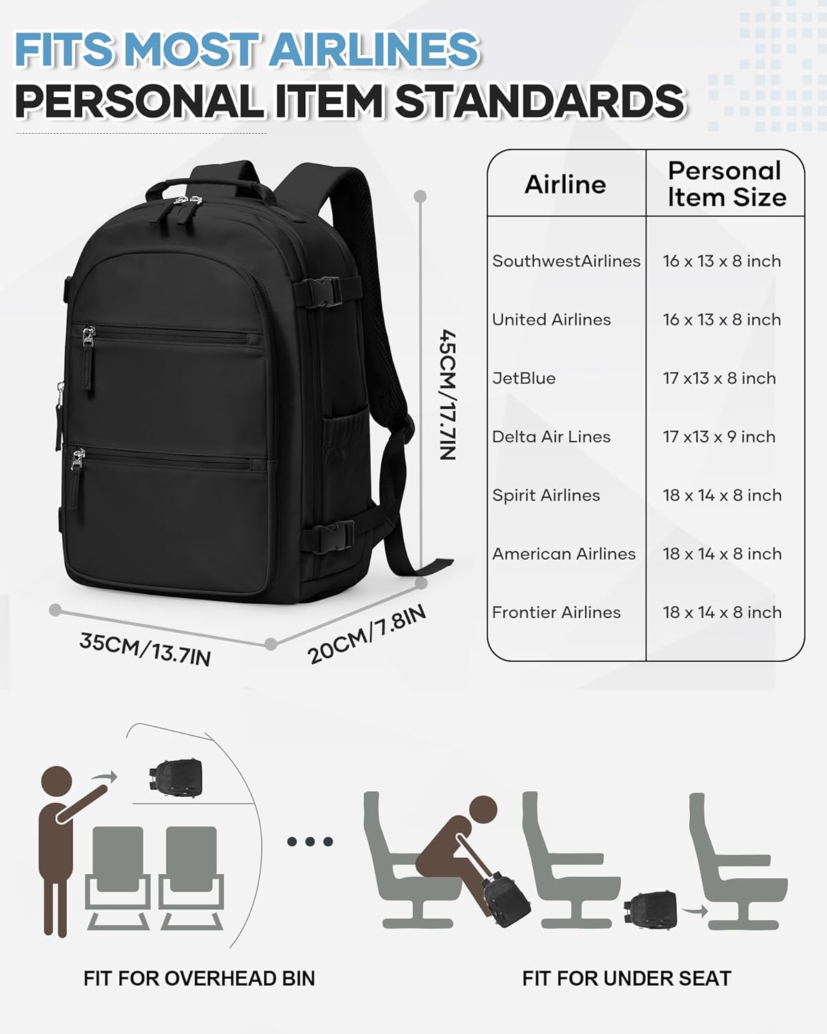 Vacuum Backpack Travel with Pump, Vacuum Seal Compression Space Saver Bags Clothing Vacpack, 18x14x8 inches travel bag Spirit Approved, Carry On Suitcase Luggage, Laptop Backpack,Black