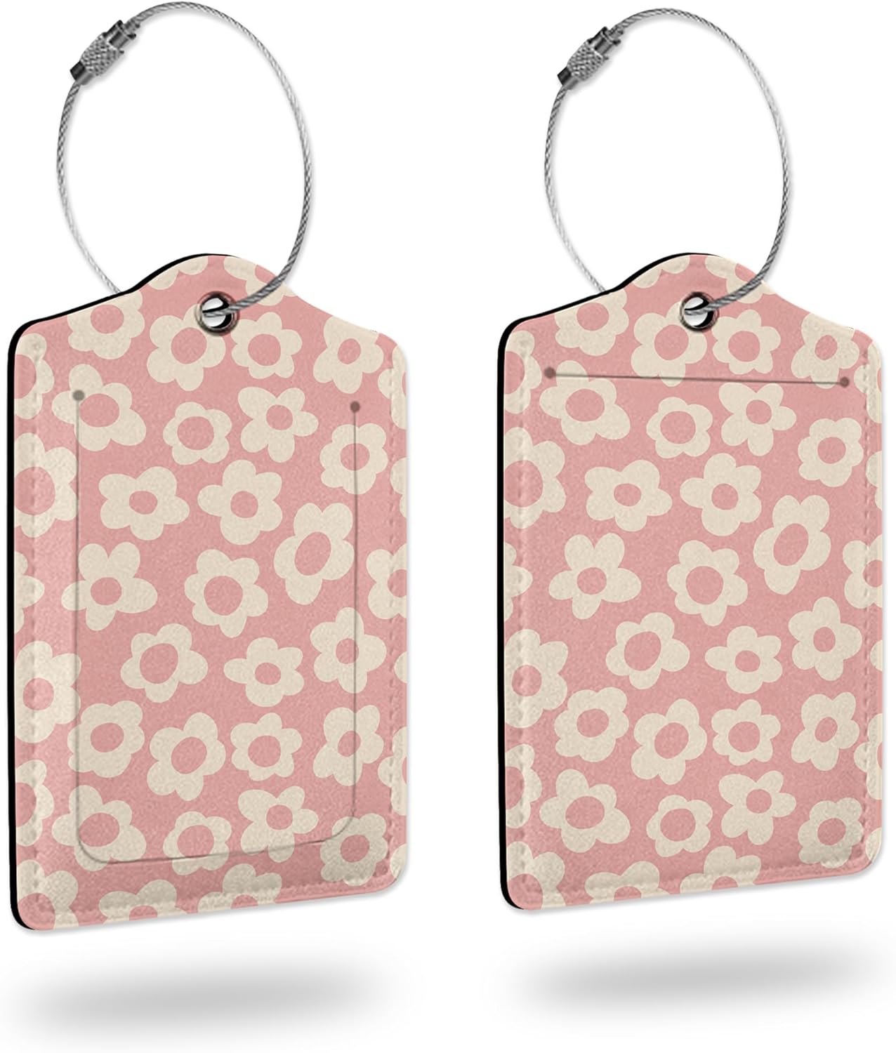 Luggage Tags for suitcases,2 Pack Abstract Pink Flower Luggage Tag,Leather Stainless Steel Loop Label Tag for Women Men Girls Travel Bag Suitcase