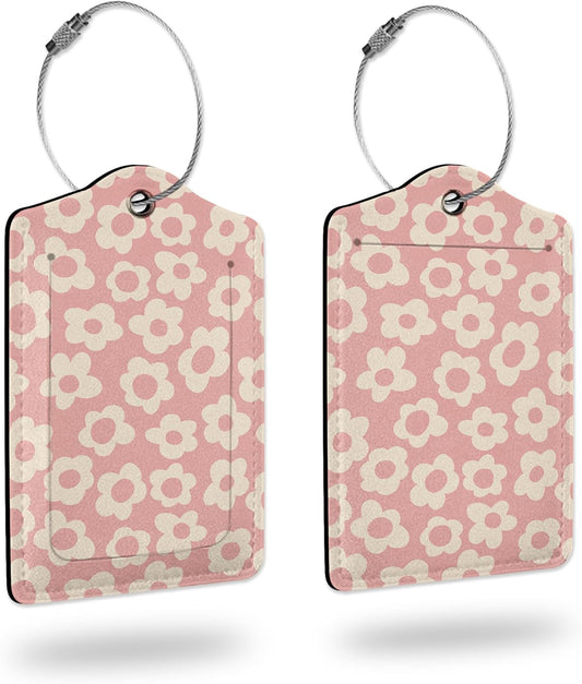 Luggage Tags for suitcases,2 Pack Abstract Pink Flower Luggage Tag,Leather Stainless Steel Loop Label Tag for Women Men Girls Travel Bag Suitcase