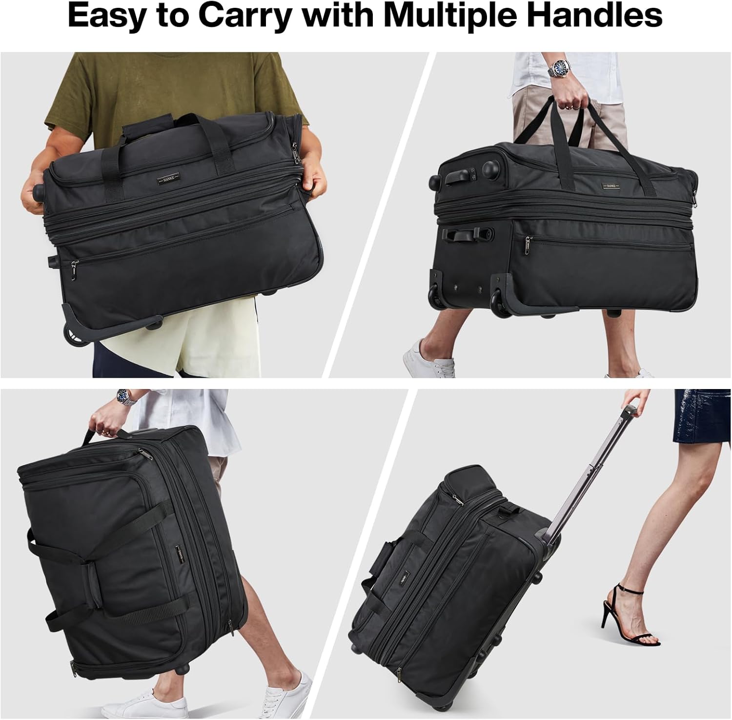 Hanke Large Expandable checked Luggage Suitcases with Wheels Foldable Duffle Bag for Travel