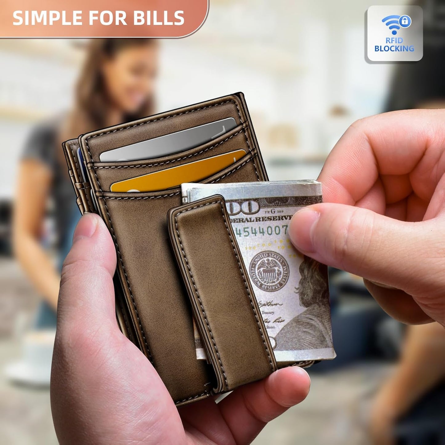 BULLIANT Magnetic Closure Slim Wallet-Genuine Leather Front Pocket Wallet for Men,RFID Blocking,Holds 12 Cards and Money Clip