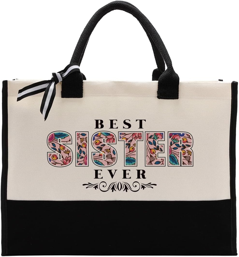 Canvas Tote Bag for Women & Gifting, Beach Travel Bag for Sisters -Best Sister Ever Gift
