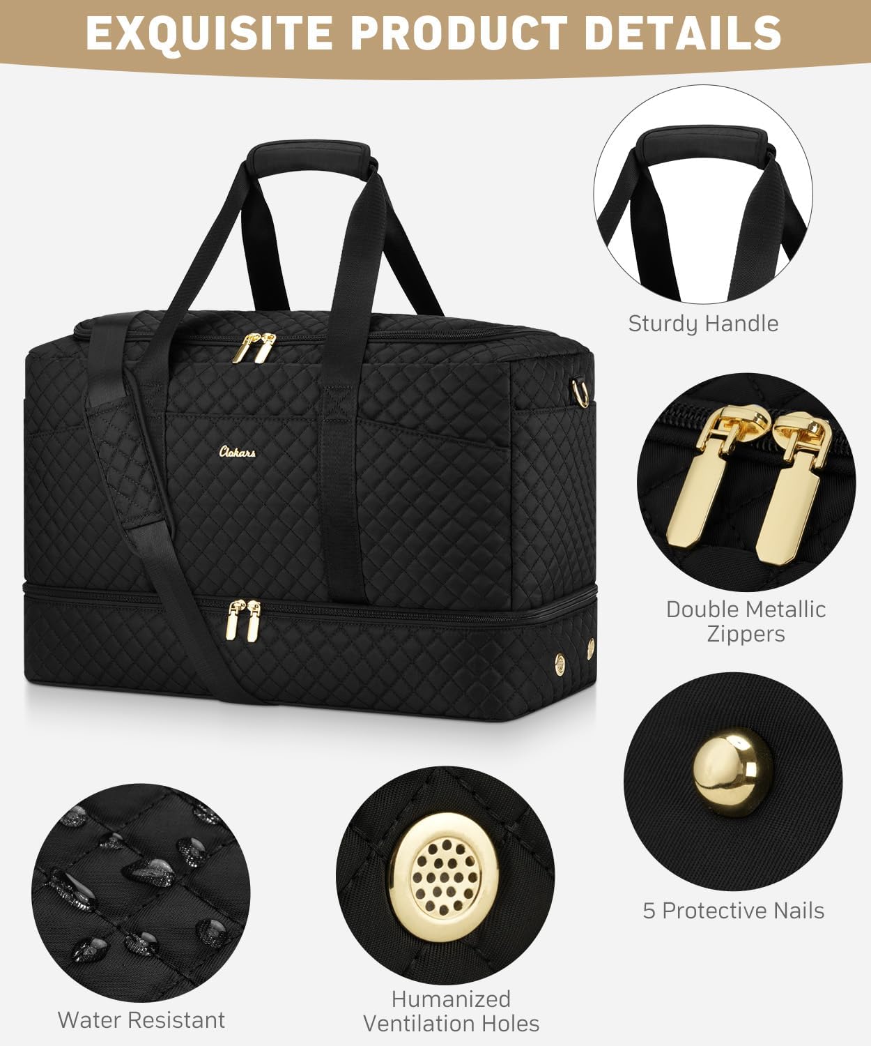 Duffle Bag for Travel, Weekender Bag with Shoe Compartment, Carry On Overnight Bag for Women with Toiletry Bag Duffel Bags with Wet Pocket for Gym Hospital Bags for Labor and Delivery Black