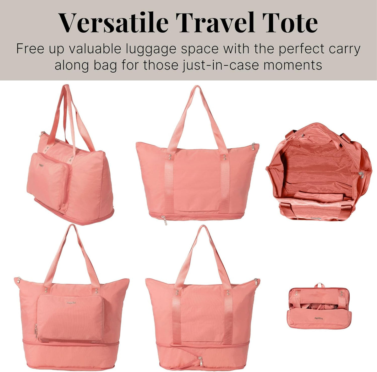 Baggallini Carryall Expandable Lightweight Travel Tote 22" Packable Folding Compact Nylon Washable