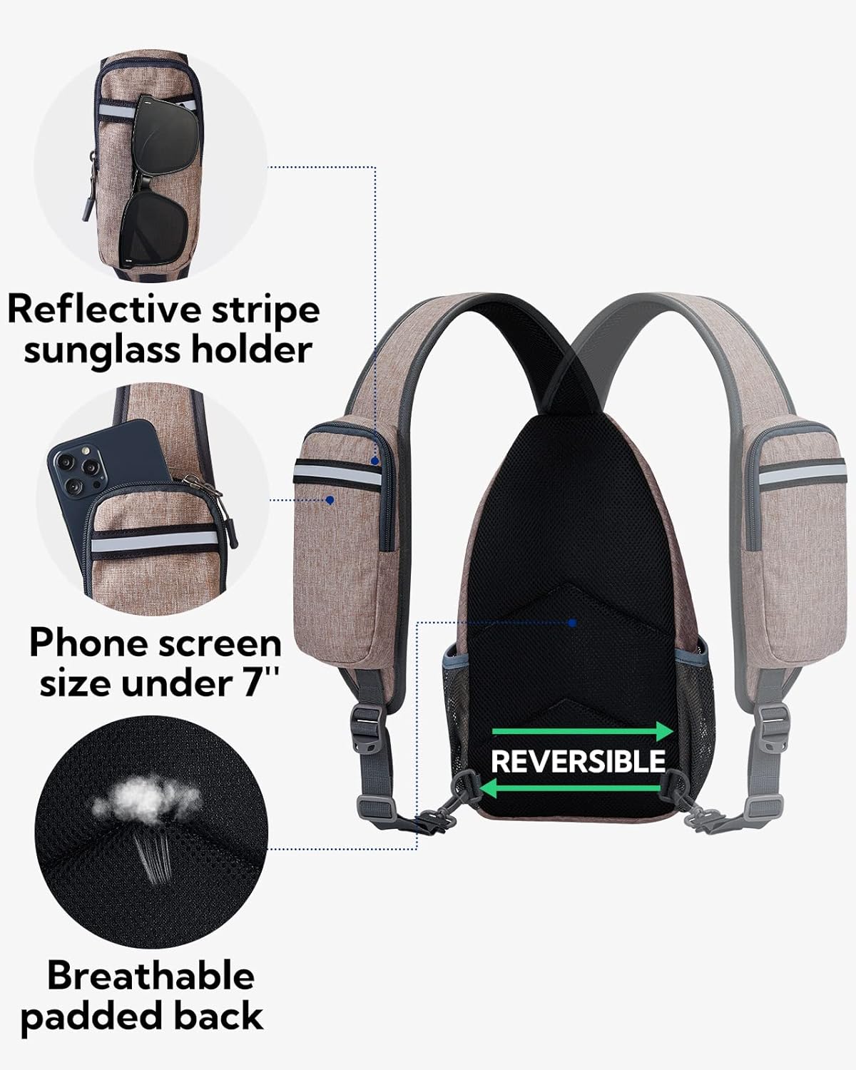 WATERFLY Crossbody Sling Backpack Sling Bag Travel Hiking Chest Bags Daypack (Flaxen)