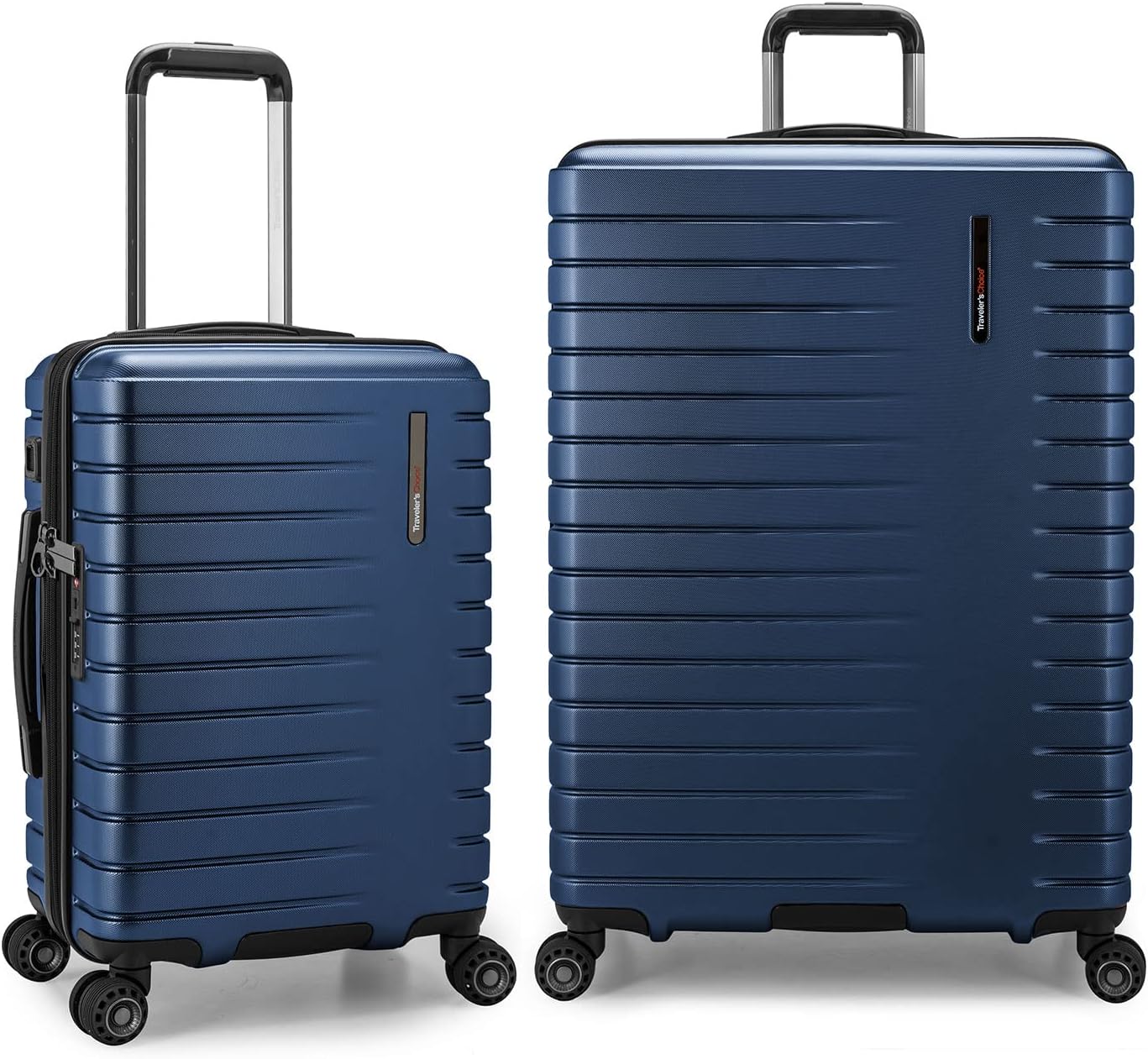 Traveler's Choice Archer Polycarbonate Hardside Spinner Luggage Set,Tie Down Straps, Blue, 2-Piece