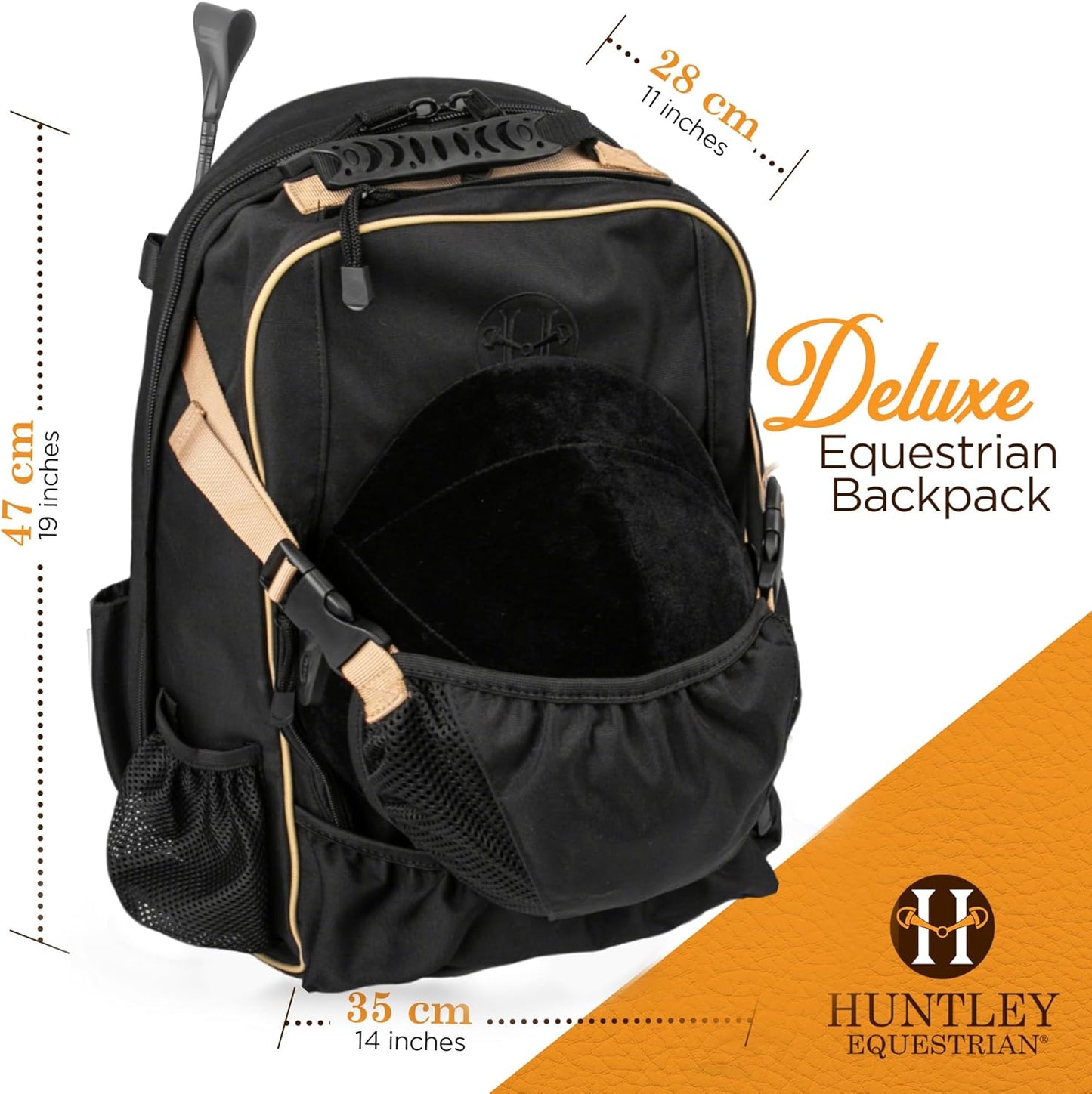Huntley Equestrian Deluxe Heavy Duty Nylon Exterior Storage Fabric Backpack Adjustable Shoulder Straps