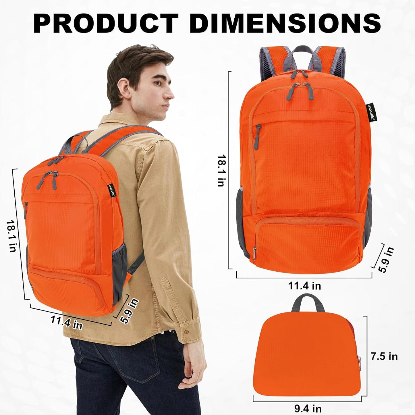 HOLYLUCK 20L lightweight packable Hiking Daypack Foldable Backpack for Men Women Small Travel