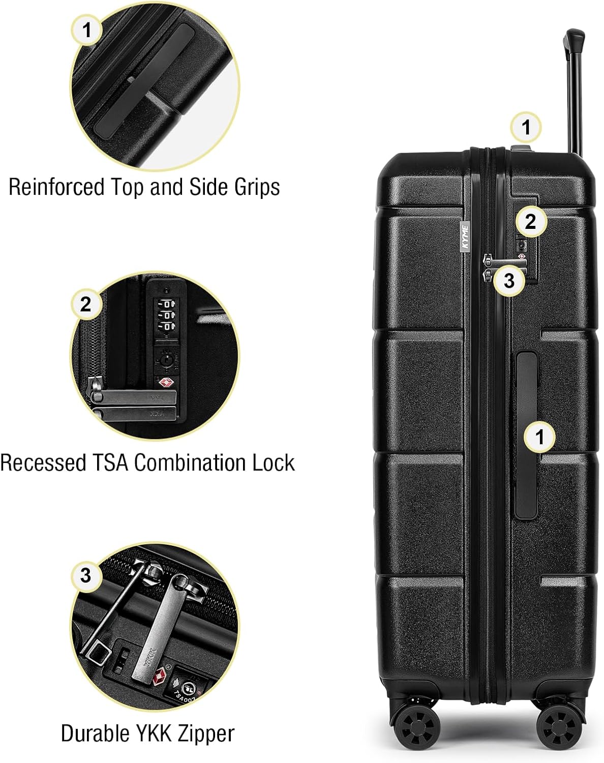 KYME Large Suitcases with Wheels Hardshell 28 Inch Luggage TSA Approved Big Checked Luggage Durable Travel Rolling Suitcase for Women Men Black