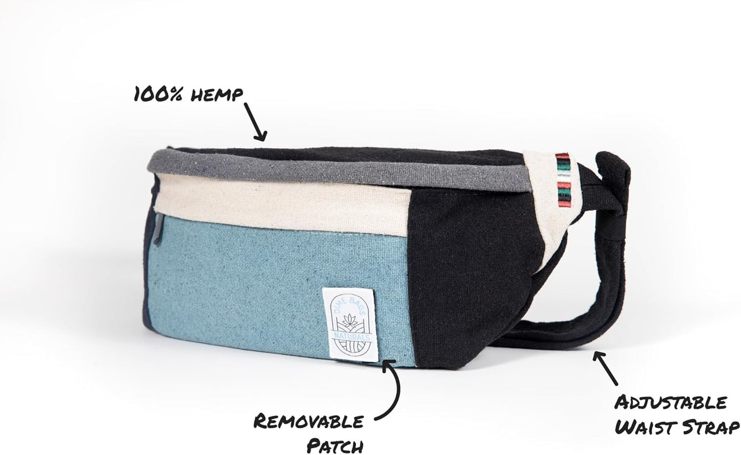 Dime Bags Oversized Fanny Pack, 100% Nepali Hemp Crossbody Waist Bag for Men & Women, Adjustable Strap, Multiple Pockets, Eco-Friendly Festival & Travel Bag, Boho & Neutral Colors, Reveller (Charcoal)