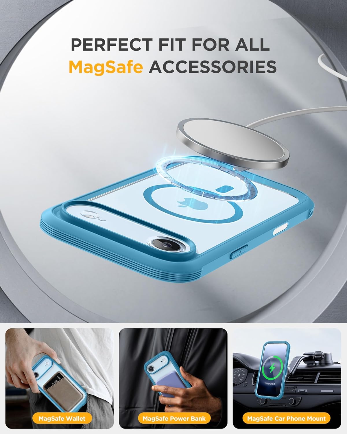 Miracase Magnetic for iPhone Air Case 6.5" [Compatible with MagSafe] Full-Body Phone Case with Built-in Glass Screen Protector & Camera Control,Drop Proof iPhone 17 Air Case Cover, Blue