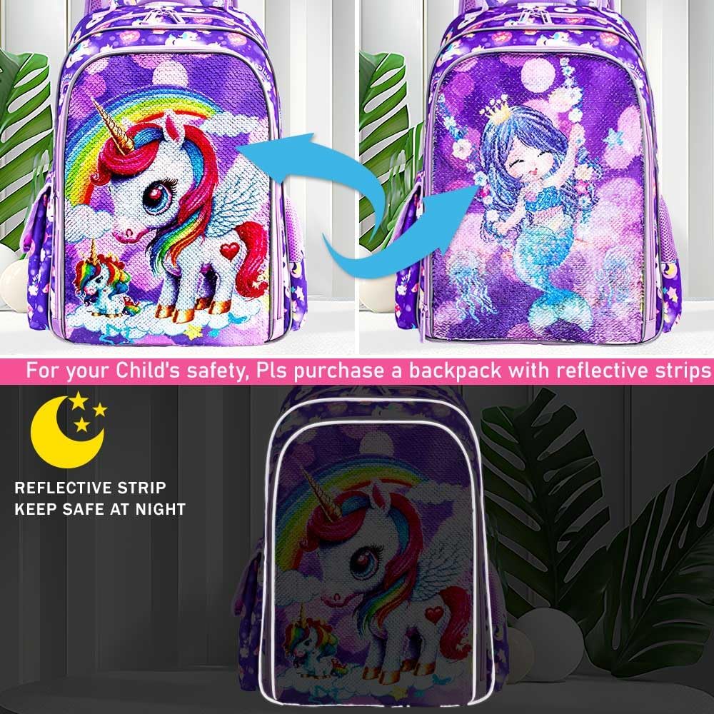 KLFVB 3PCS Cat Uni Dinosaur Backpack for Girls and Boys, 16" Kids Bookbag and Lunch Box, Preschool Backpacks for Elementary