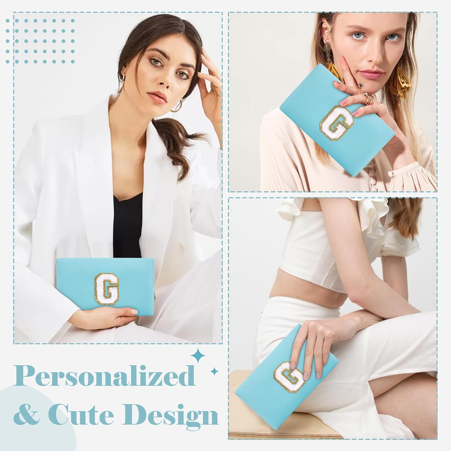 Small Personalized Initial A-Z Preppy Patch Makeup Bag,PU Chenille Letter Travel Cosmetic Pouch