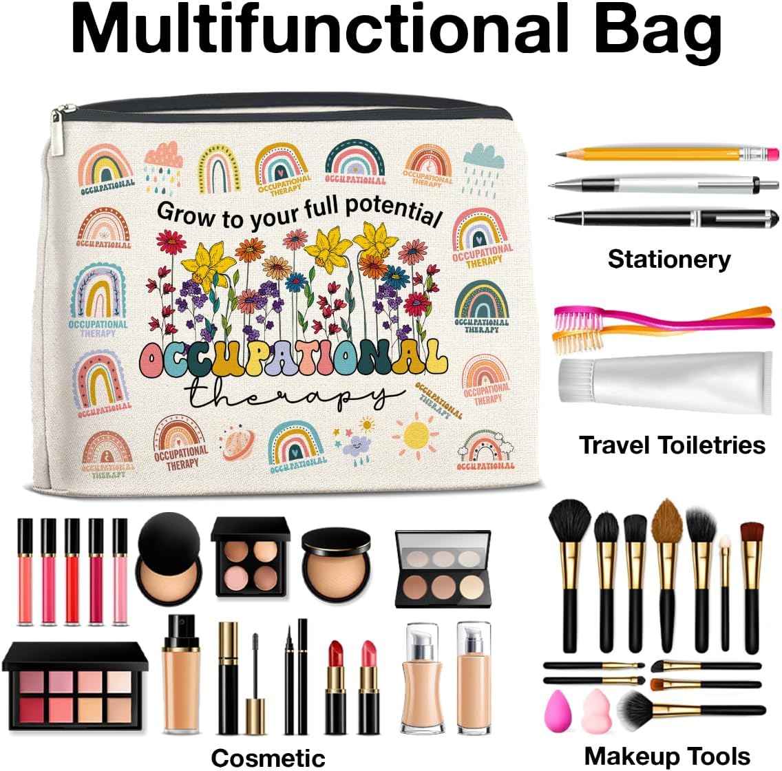 Occupational Therapy Gifts Makeup Bag Occupational Therapist Gifts OT Grow to Your Full Potential Zipper Makeup Pouch