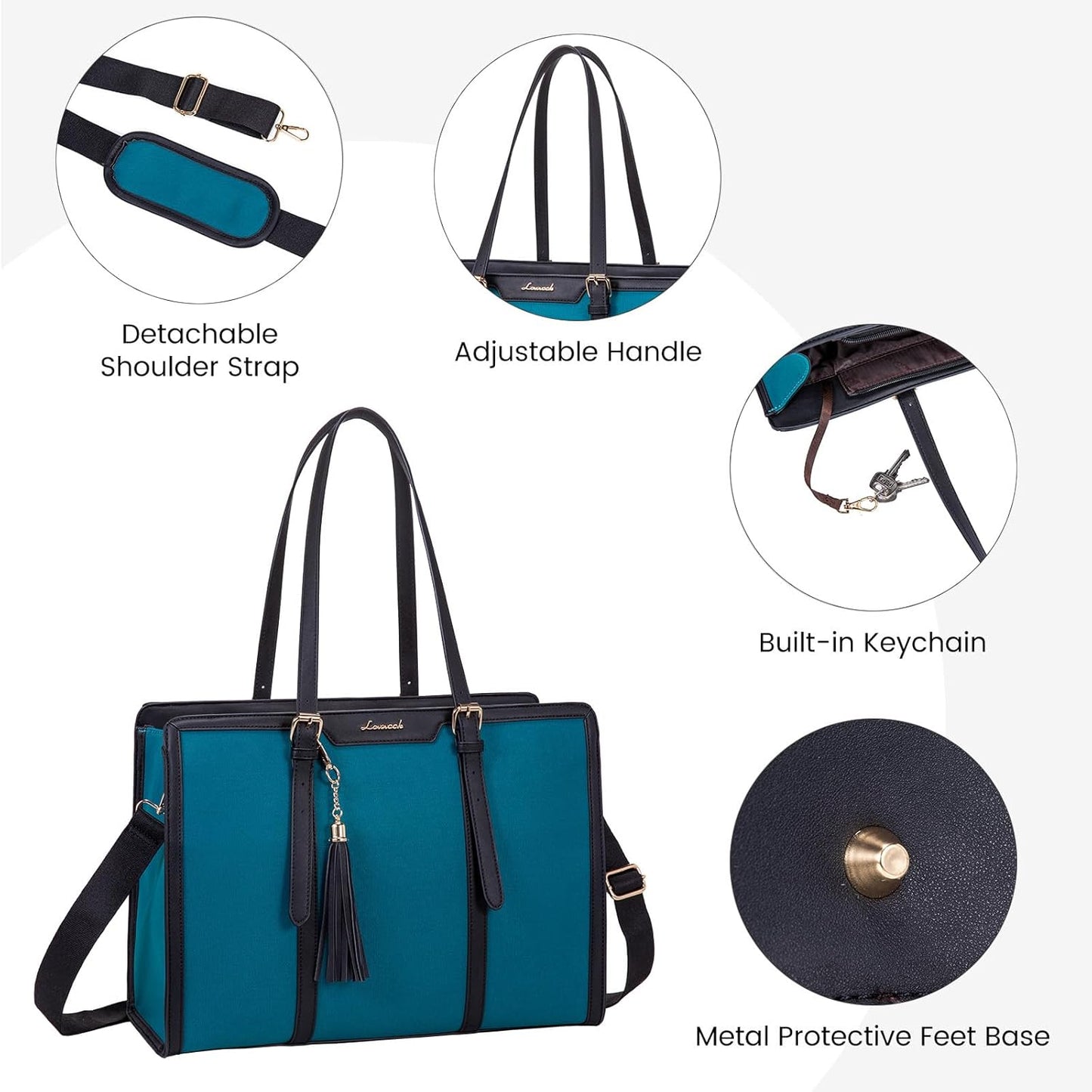 LOVEVOOK Laptop Bag for Women - 15.6 inch Lightweight Canvas Laptop Tote, Large Capacity Computer Bag with Clutch Purse for Business, Work, Travel, School, Casual (Black & Blue, 15.6 Inch)