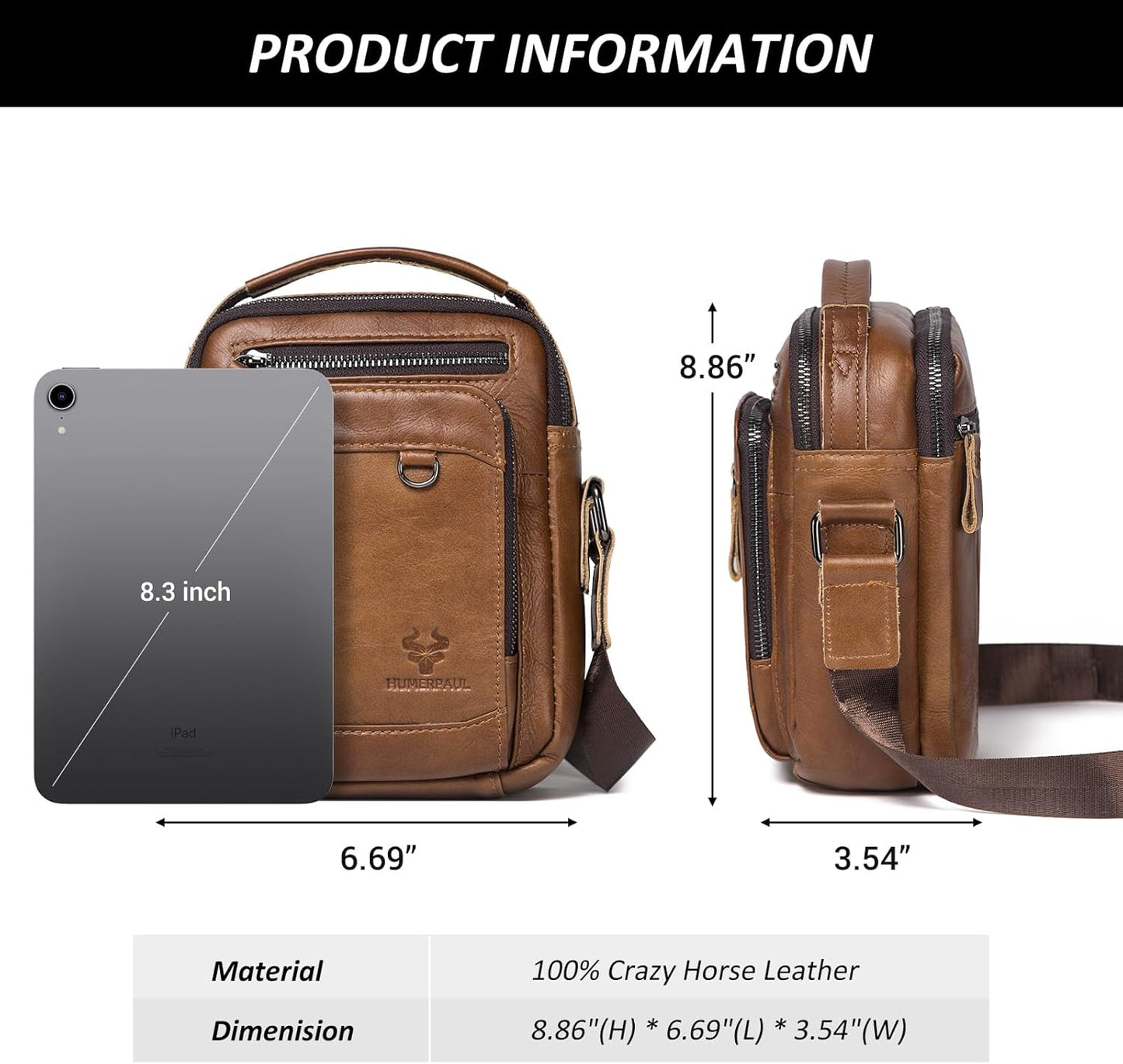Messenger Bag for Men, Man Bag Genuine Leather Crossbody Shoulder Bag Handbag Satchel Bags for Work Travel